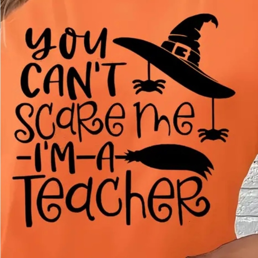 Teacher Print T-Shirt, Casual Crew Neck Short Sleeve T-Shirt XL orange